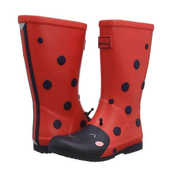 Joules Other - Joules Red Ladybug Rain Boots Big Kids Size 13 Red Black Pull On Wellie Boots